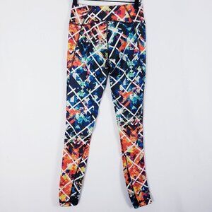 Zella Fire‎ Geometric Triangles Orange Blue Bright Leggings Tights Women's sz Sm